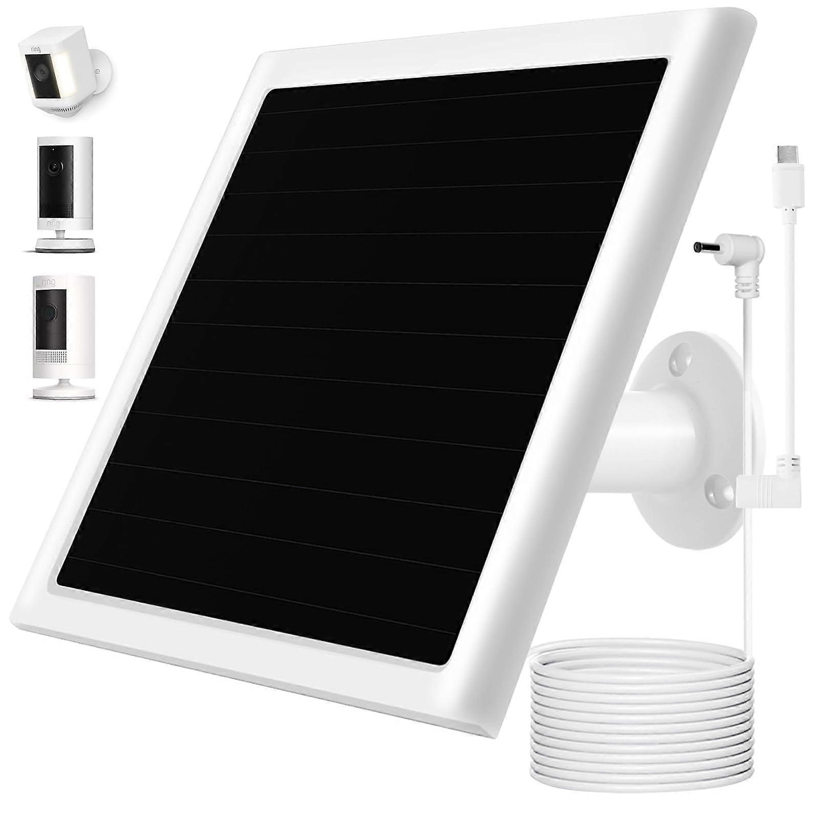 6W Solar Panel for Ring Camera with Continuous Charging, Waterproof White Design, 360° Mount, 9.8ft Cable