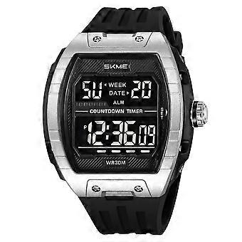 Relógio digital tático masculino - Formato robusto de barril grande, relógio esportivo à prova d'água para atividades ao ar livre com luz de fundo LED, alarme e data, ideal para caminhadas e uso casual.