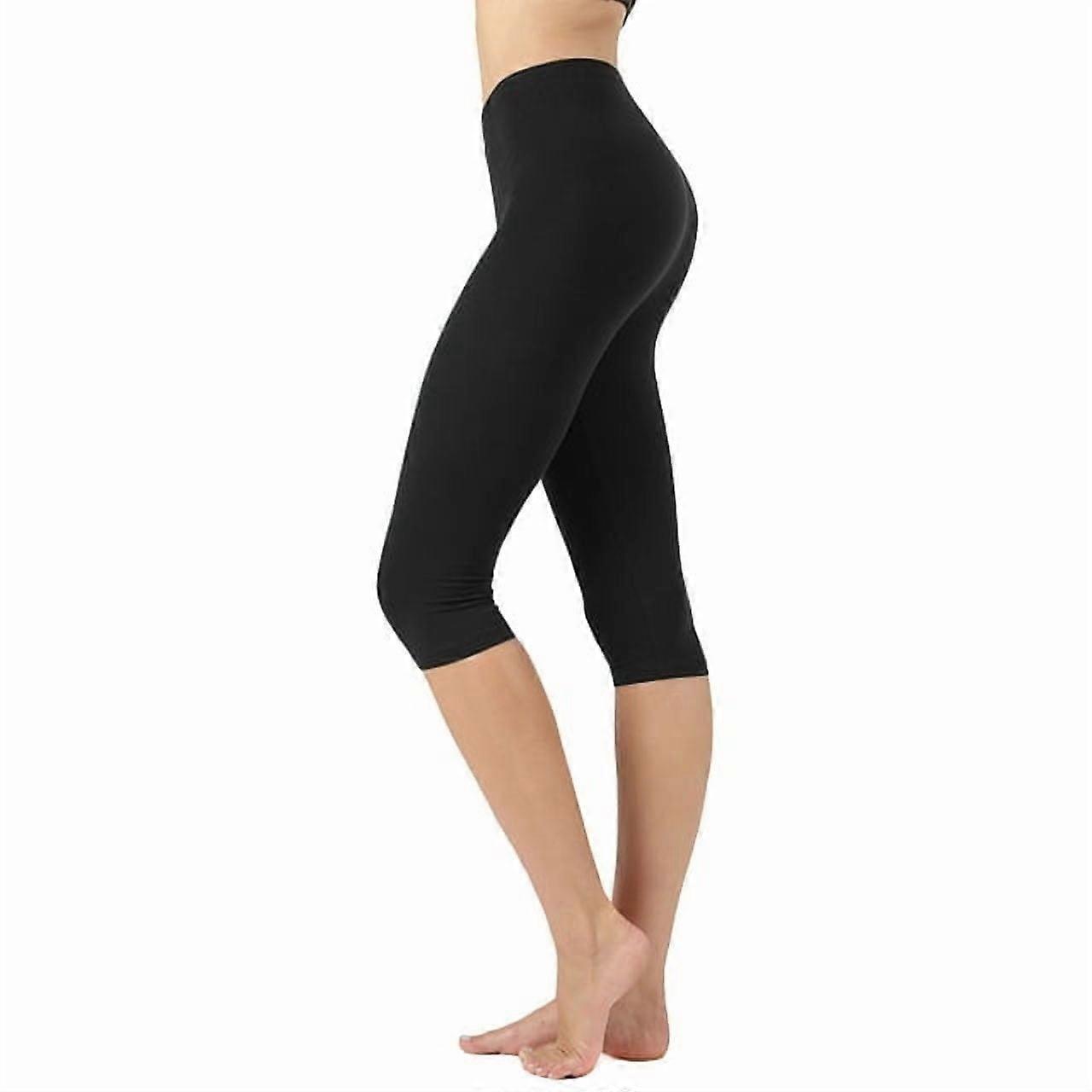 Plus Size Essential Basic Cotton Spandex Stretch Below Knee 15" Length Leggings