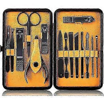 15-Piece Stainless Steel Manicure and Pedicure Set with Travel Case for Professional Nail Care - Yellow
