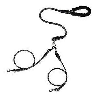 Adjustable Bungee Dog Lead with Anti-Tangle Design, Black, Size M, for Dual Dog Control and Reflective Safety