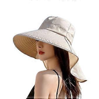 Hiking Fishing Hat Waterproof Nylon Wide Brim Hat with Large Neck Cap UPF 50+ Sun Protection Hat (beige)
