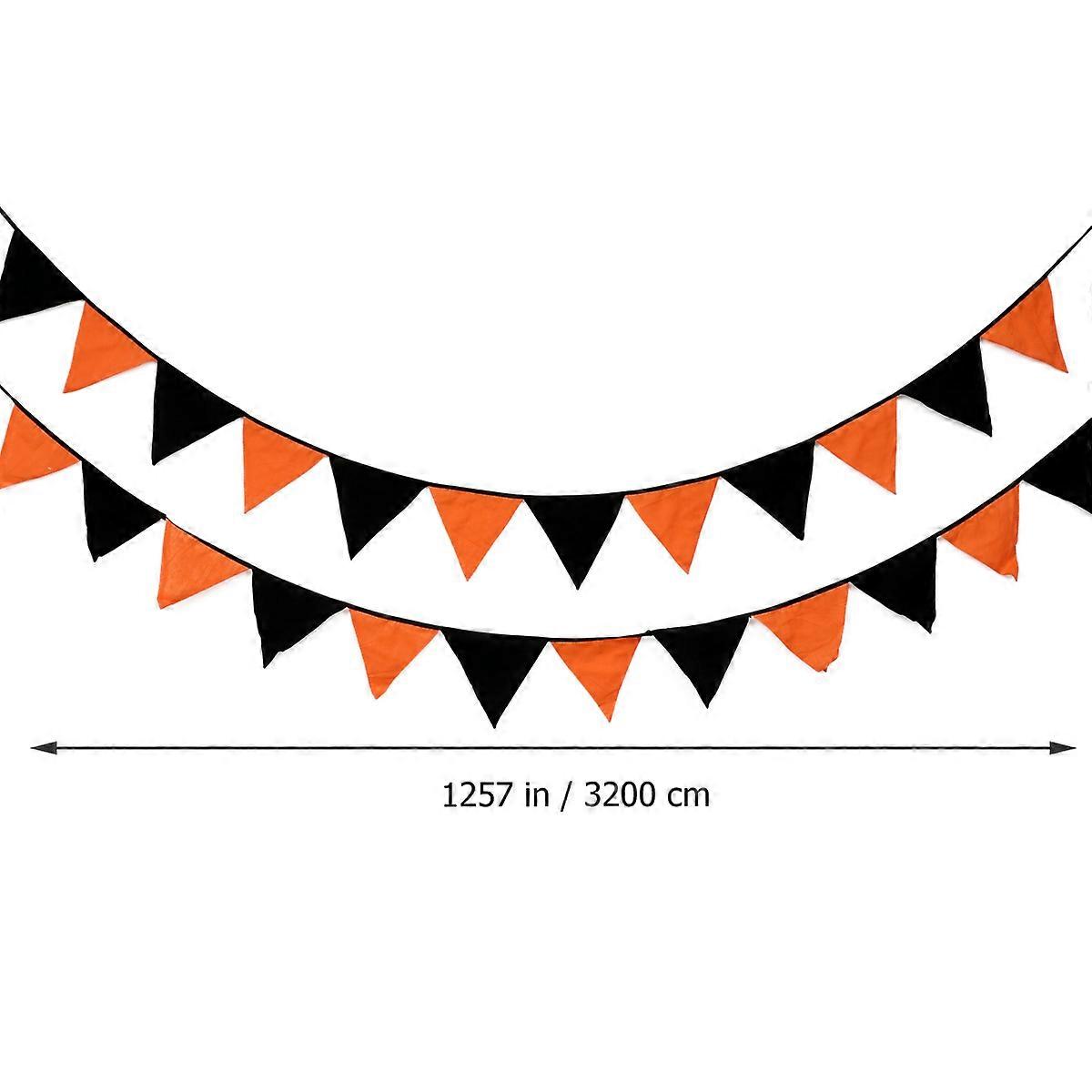 2pcs Cotton Triangular Banners Halloween Triangular Flags Wall Hanging Banner