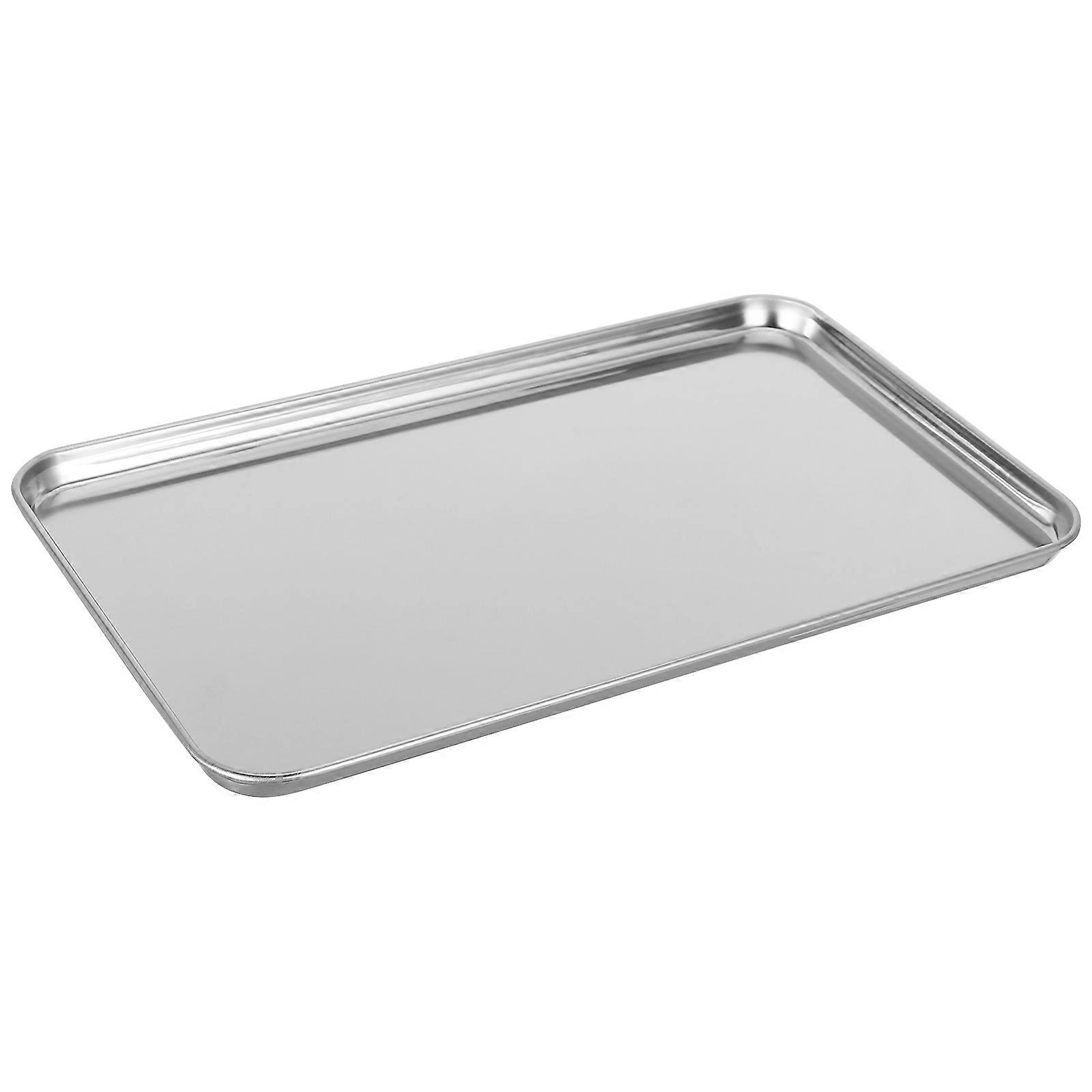 1Pc Stainless Steel Plate Rectangular Tray Practical Flat-bottom Tray (Silver)
