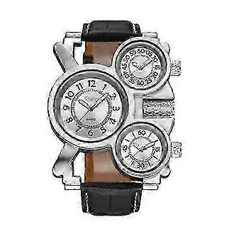 Punk Style Herren Leder Sport Quarzuhr mit 3 Zeitzonen Anzeige, weiße Armbanduhr für den Freizeit- und Außenbereich