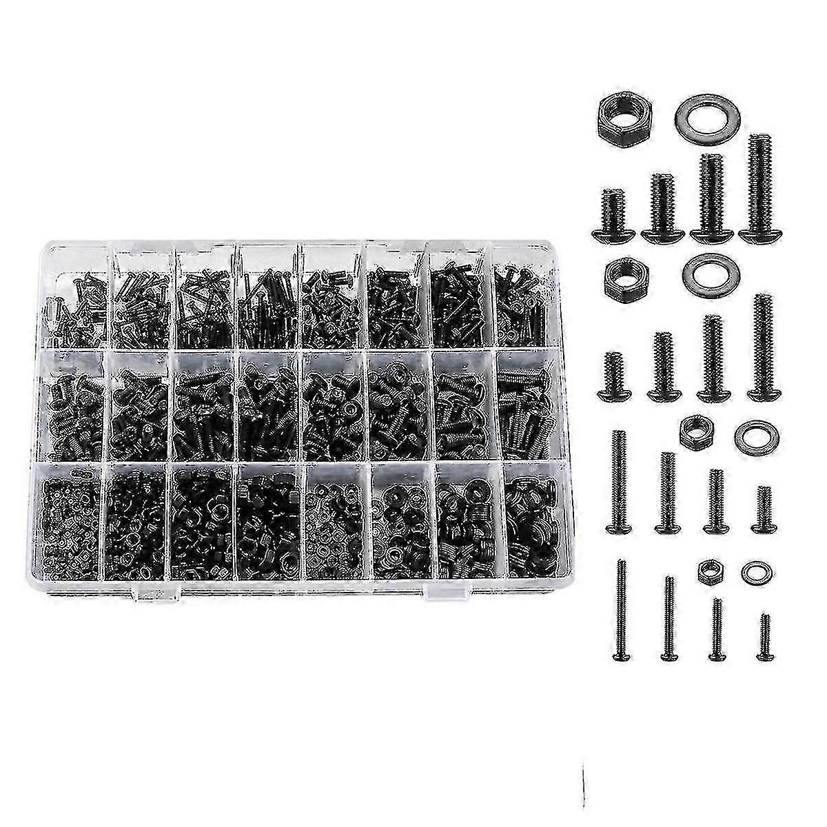 1225 Pcs Hex Button Socket Head Cap Screws Bolts Nuts Flat Washers Assortment Kit, Machine Screws A