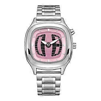 Retro TV Dial Square Wrist Watch for Women, Pink Gradient Screen Stainless Steel Bracelet Quartz Watch, Vintage Soft Square Case Waterproof Fashion Dr