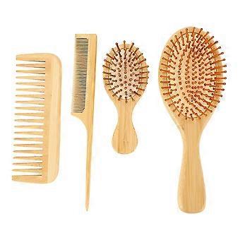 4pcs Detangling Brush and Hair Comb Set, Gentle Hand Polished, Air Cushion Scalp Massage, Rat Tail Comb for Wet and Dry Hair, Travel Hair Care Tool