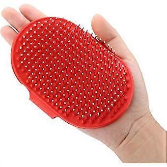 Dww Red Silicone Pet Massage Brush - with Stainless Steel Needle - Bath Brush for Dogs and Cats - Round Head Massage Brush - Grooming Brush for Long a