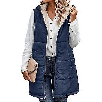 Lange Daunenweste für Frauen: Herbst-Wende-Fleecejacke mit Reißverschluss 2023 Winter Warmer ärmelloser Kapuzenmantel mit Taschen-XinHan