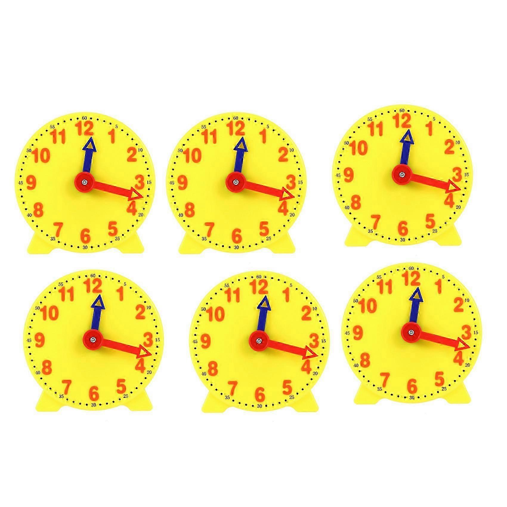 6pcs 4 Inch Student Learning Clock Time Model Teacher Gear Clock 12/24 Hour School Learning Tools