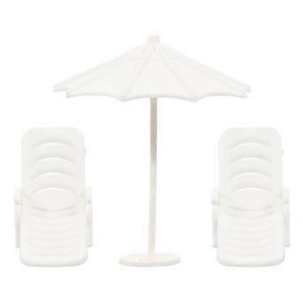 Miniature Beach Chair and Umbrella Set for Decor 1Set Made of ABS Material
