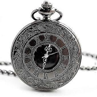Zakhorloge Quartz Pocket Horloge Classic Retro Romeinse Cijfers Pocket Watch Zwart