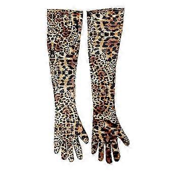 Guantes largos de terciopelo con estampado de leopardo para mujer, para vestir, para la cena, elásticos y cálidos, para conducir, primavera y otoño, 2025