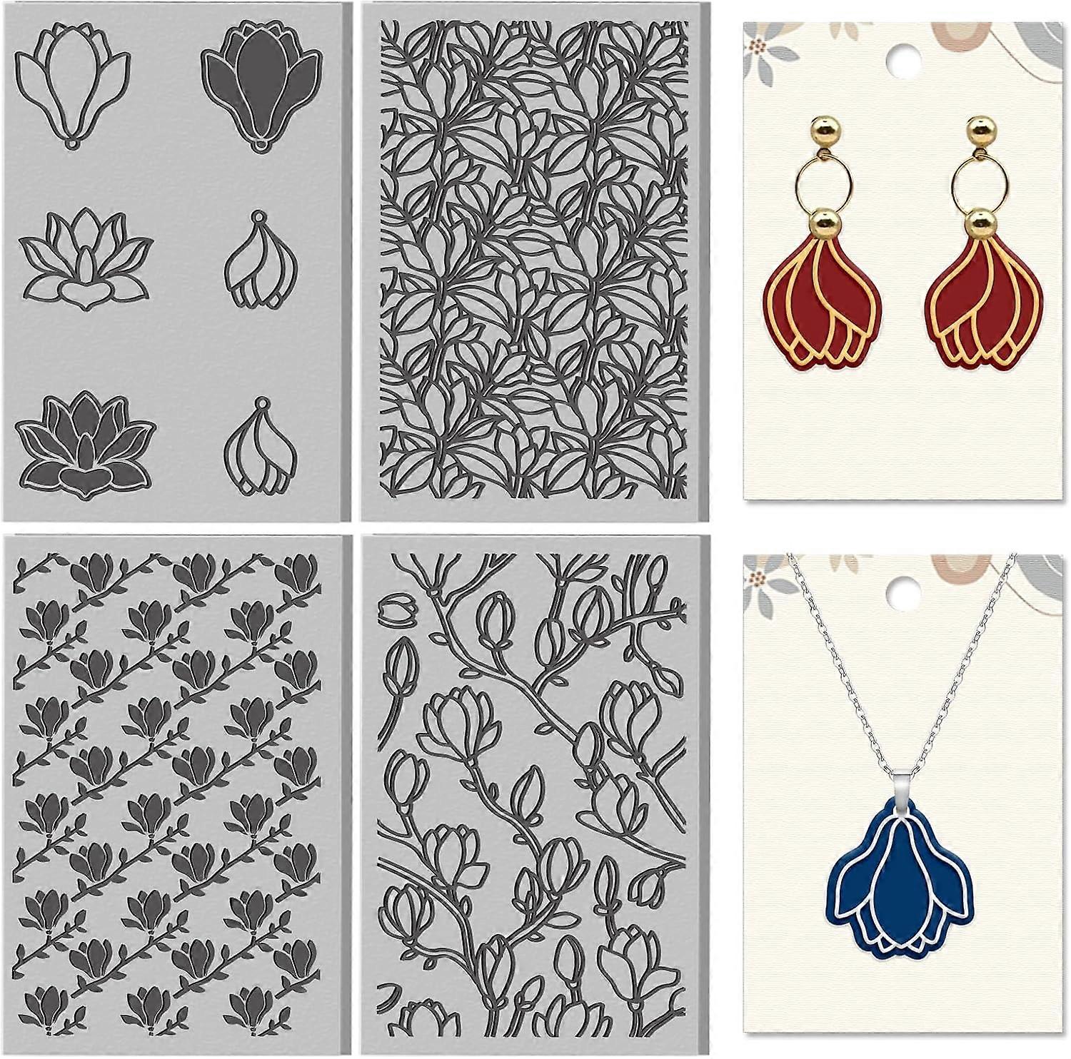 4 Sheets Magnolias Flowers Pattern Polymer Clay Texture Sheet Plants Pattern Rubber Clay Texture Mat