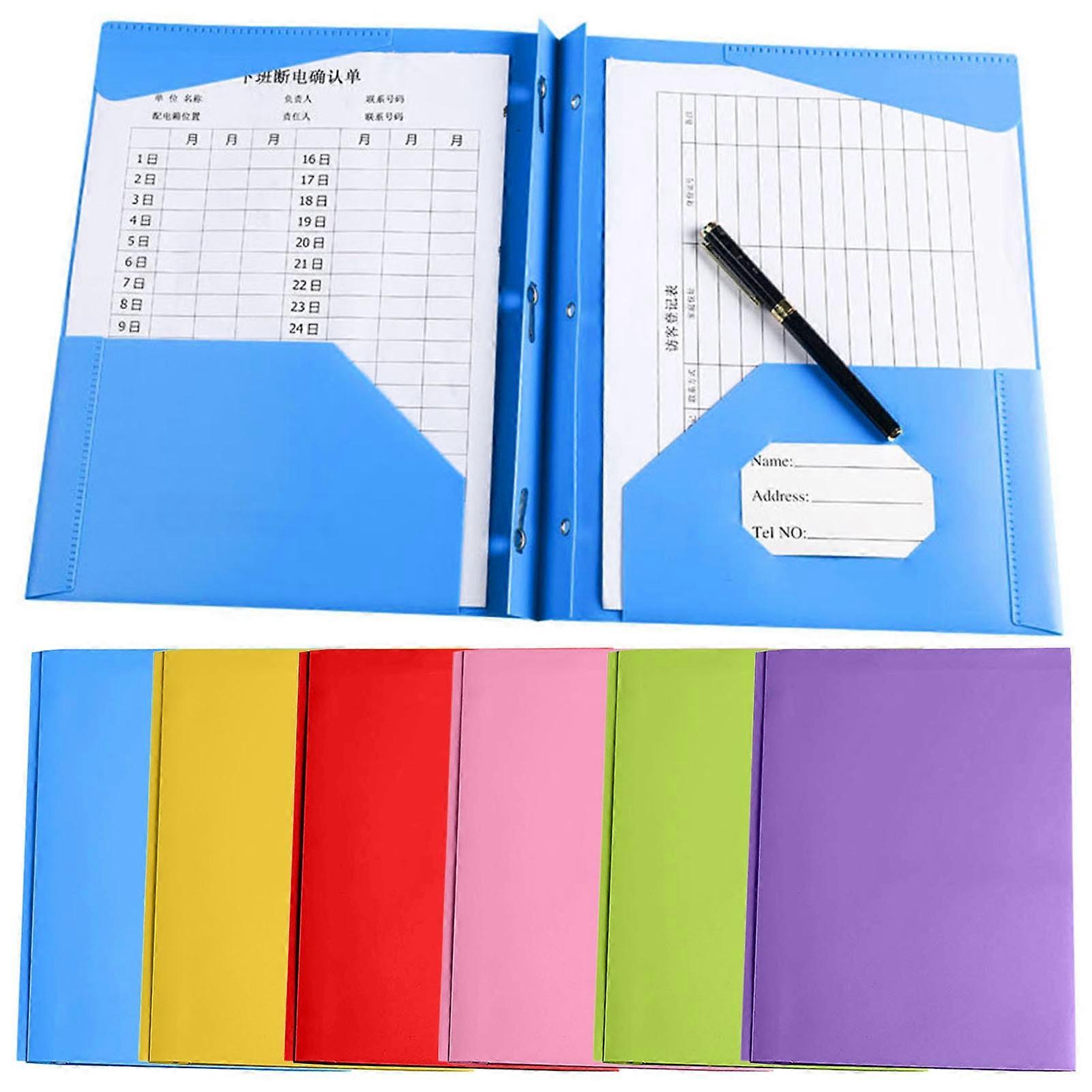 Plastic File Folder 1/6 Pack, Prongs Dual Pocket Organizer