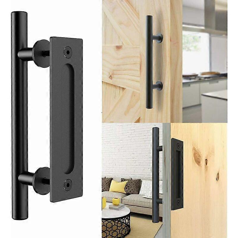 Antique Black Two-Side Solid Steel Barn Door Handle Set