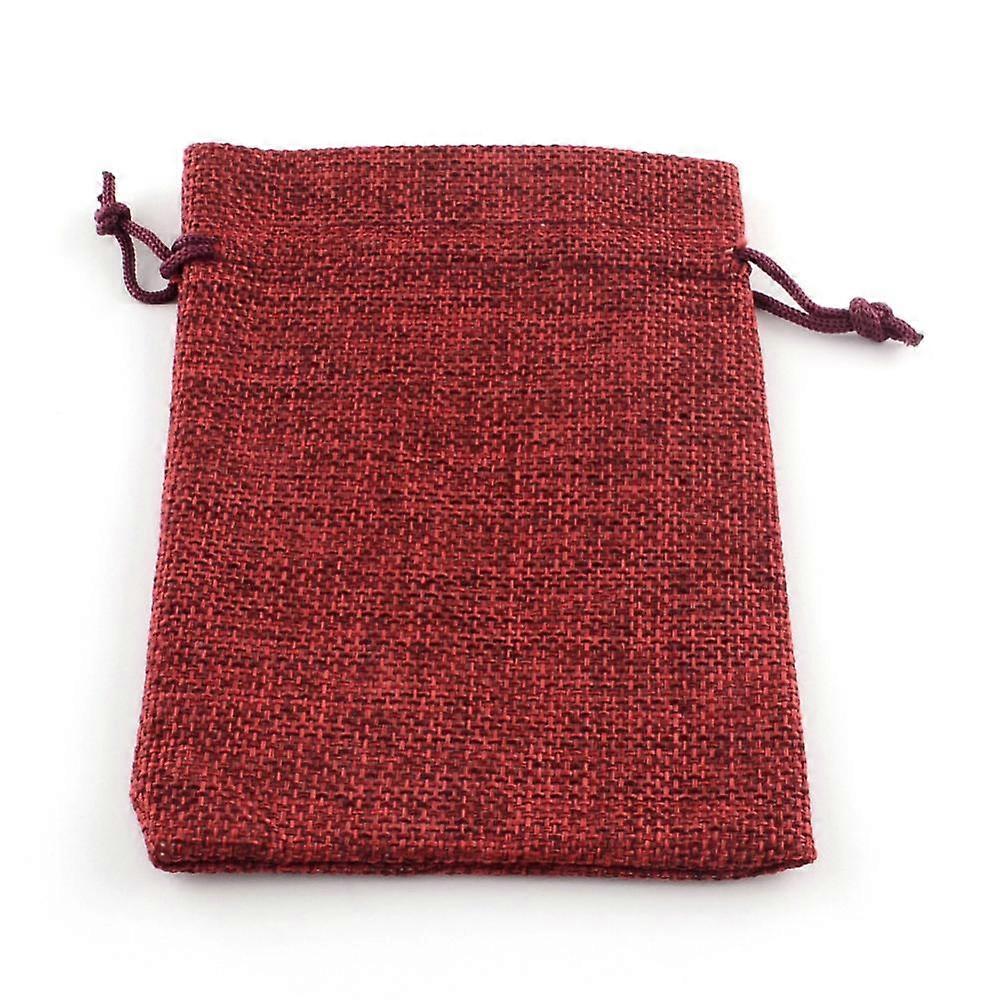 Burlap Packing Pouches Drawstring Bags Dark Red 18x13cm