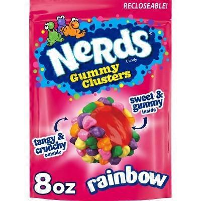 Nerds Gummy Clusters, snoepverpakking, regenboogkleuren, 227 gram.
