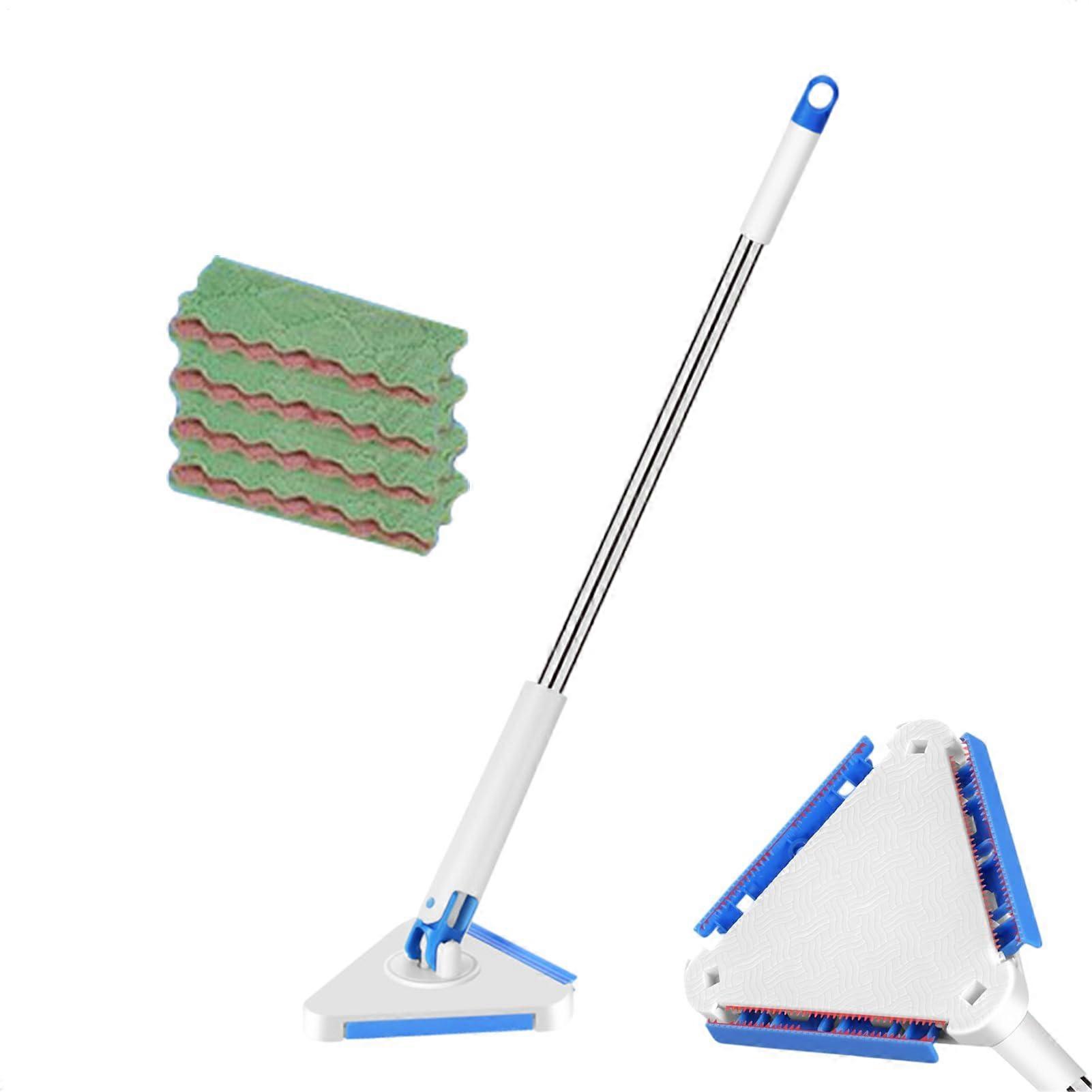 Wall Cleaning Mop 360° Rotating Head Triangular Design with 4 Replaceable Cloths and Long Handle