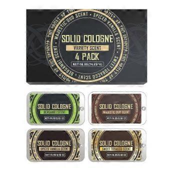Mens Solid Perfume Cologne 4 Pack Travel Wax Balm Spiced Vanilla Sweet Tobacco Majestic Oud Bergamot