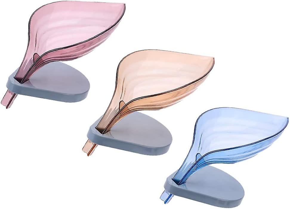3 PCS Creative Leaf Shape Self-Draining Decorative Soap Dish with suction cup bottom without drillin