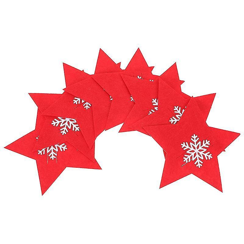 14.5X14.5x0.3cm Red Tureen Lids 8pcs Xmas Five-pointed Star Cutter Fork Bags Christmas Tableware Cov