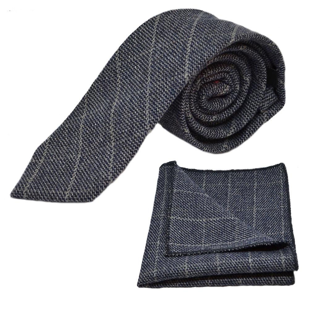 Stone Blue Birdseye Check Tie & Pocket Square Set