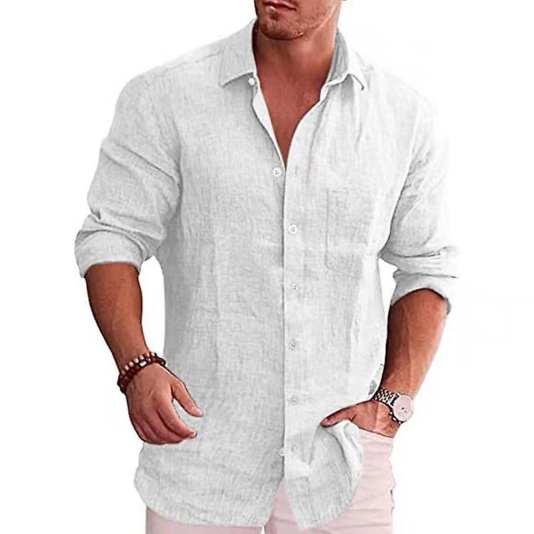 Casual Shirt Mens Linen Long Sleeve Summer Shirts Solid Loose Blouse V Neck Tops