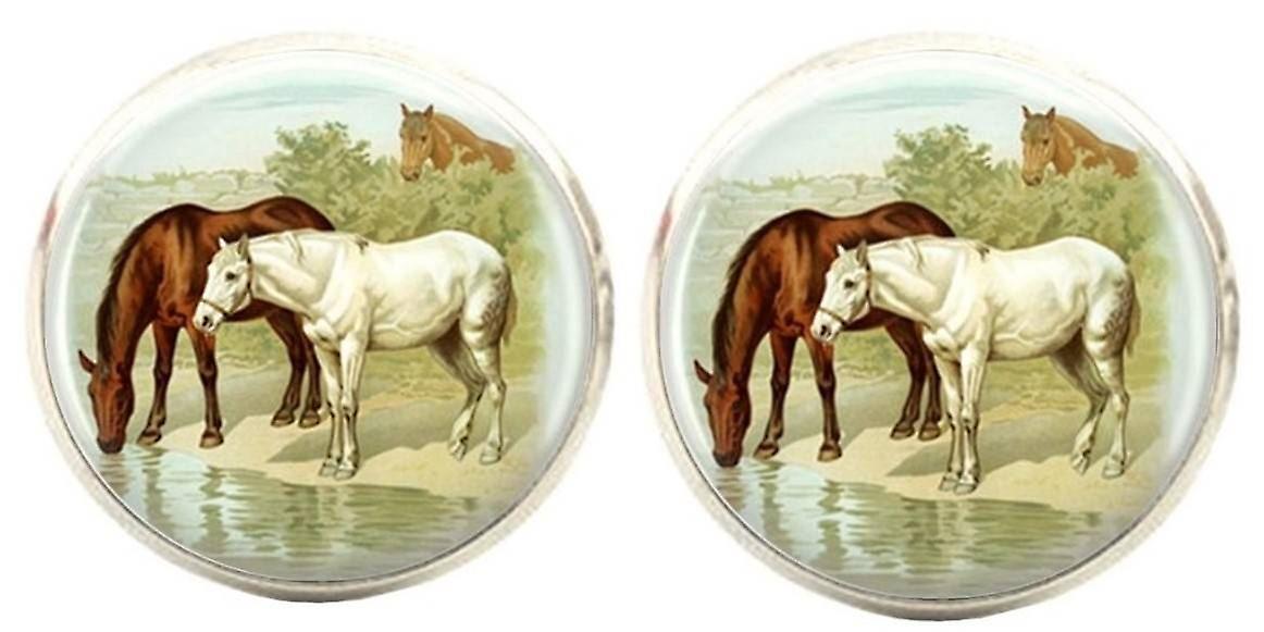 Bassin and Brown Horses Cufflinks - Brown/White