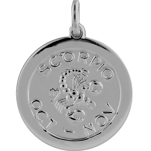 Silver 22mm round Zodiac Disc Pendant Scorpio