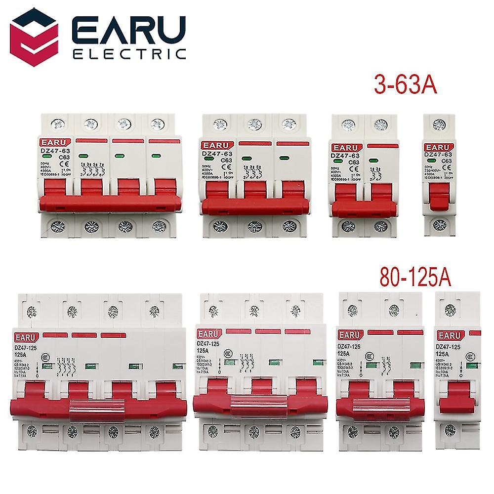 Dz47 400v 1-4p 3-125a C Type Mini Circuit Breaker Mcb Short Overload Circuit Protector 35mm Din Rail Mount Breaking Capacity 6ka