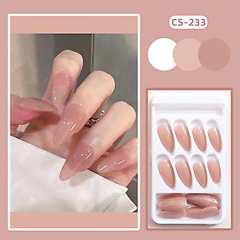 Glossy Beige Almond Fake Nails Reusable Wearable Long Almond Nails For Fingernail Diy At Home