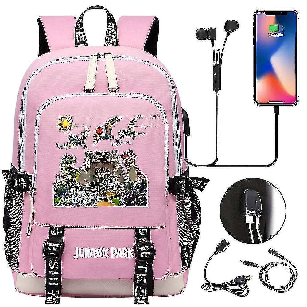 Jurassic Student Backpack Usb Oxford Backpack For Laptop Phone Charging