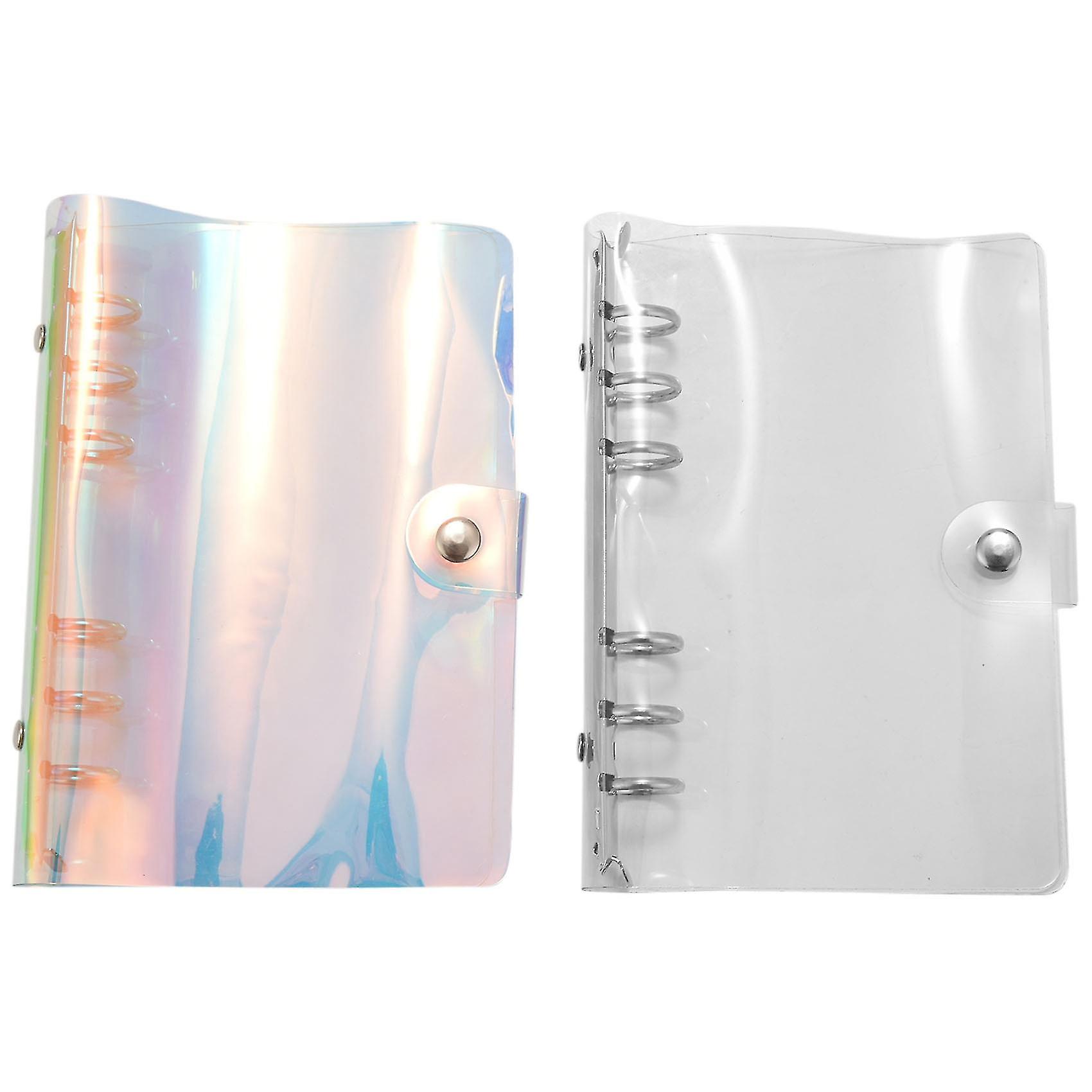 2 Pcs A6 6-ring Rainbow Clear Pvc Cover Refillable Notebook Protector Loose Leaf Planner Cover Mult
