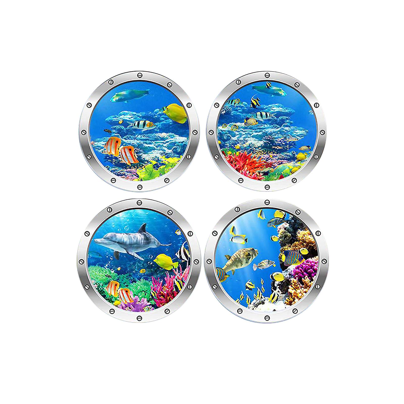 4cps 3d Porthole Underwater Wall Stickers Bathroom Sea Life Animal Decal Vinyl Poster,100% New