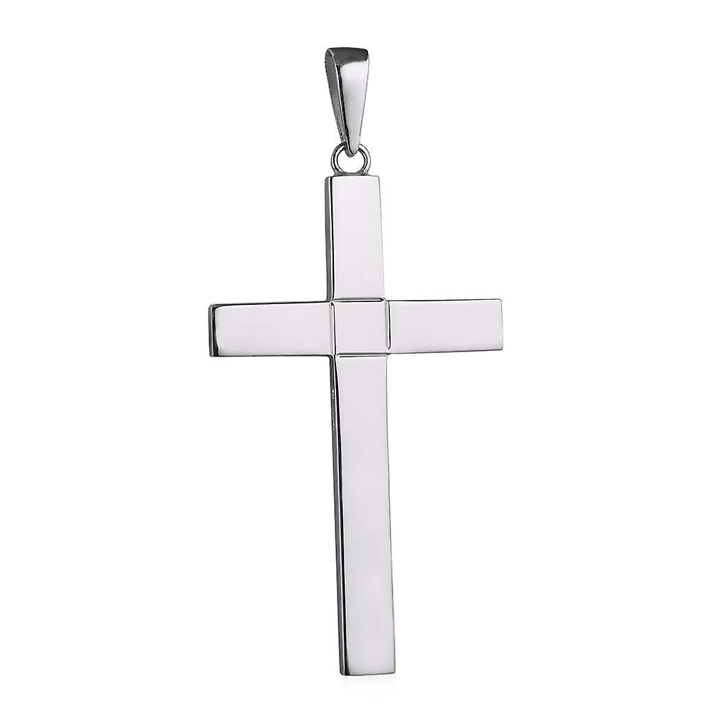 Silver 55x33mm engine turned centre square solid block Cross on a bail loop