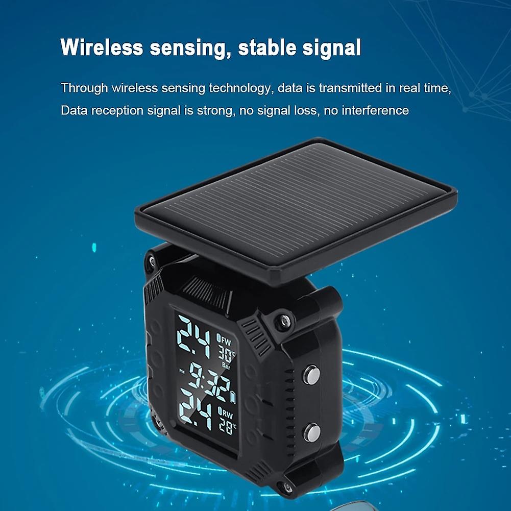 Usb Solar Powered Motorcycle Tpms Wireless Motorbike Tire Tyre Pressure Monitoring Alarm System With 2 External Sensors