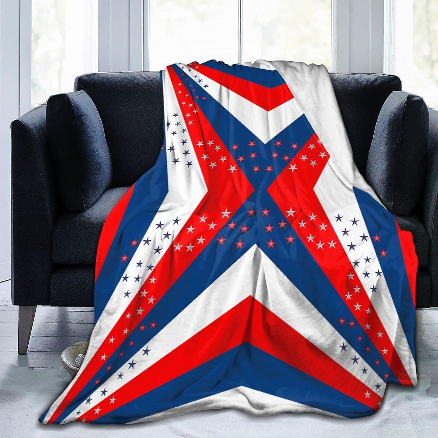 Super Soft Flannel Blanket American Flag Stripes and Stars Texture Throw Blanket Fluffy Soft Blanket til seng sofa vaskbar