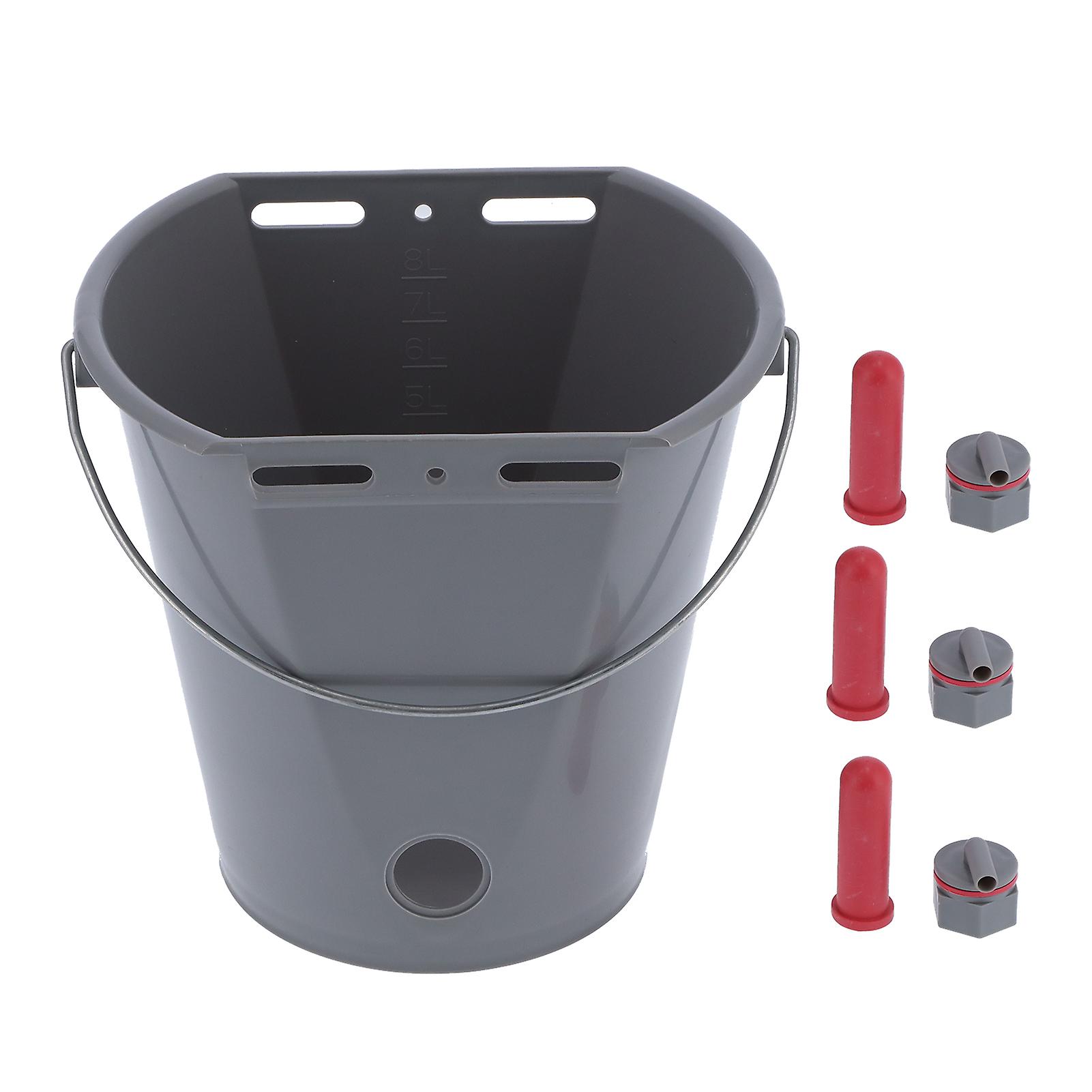 8L Plastic Feeder Bucket with Nipples Check Valves Feeding Equipment for Livestock UseFor Calf