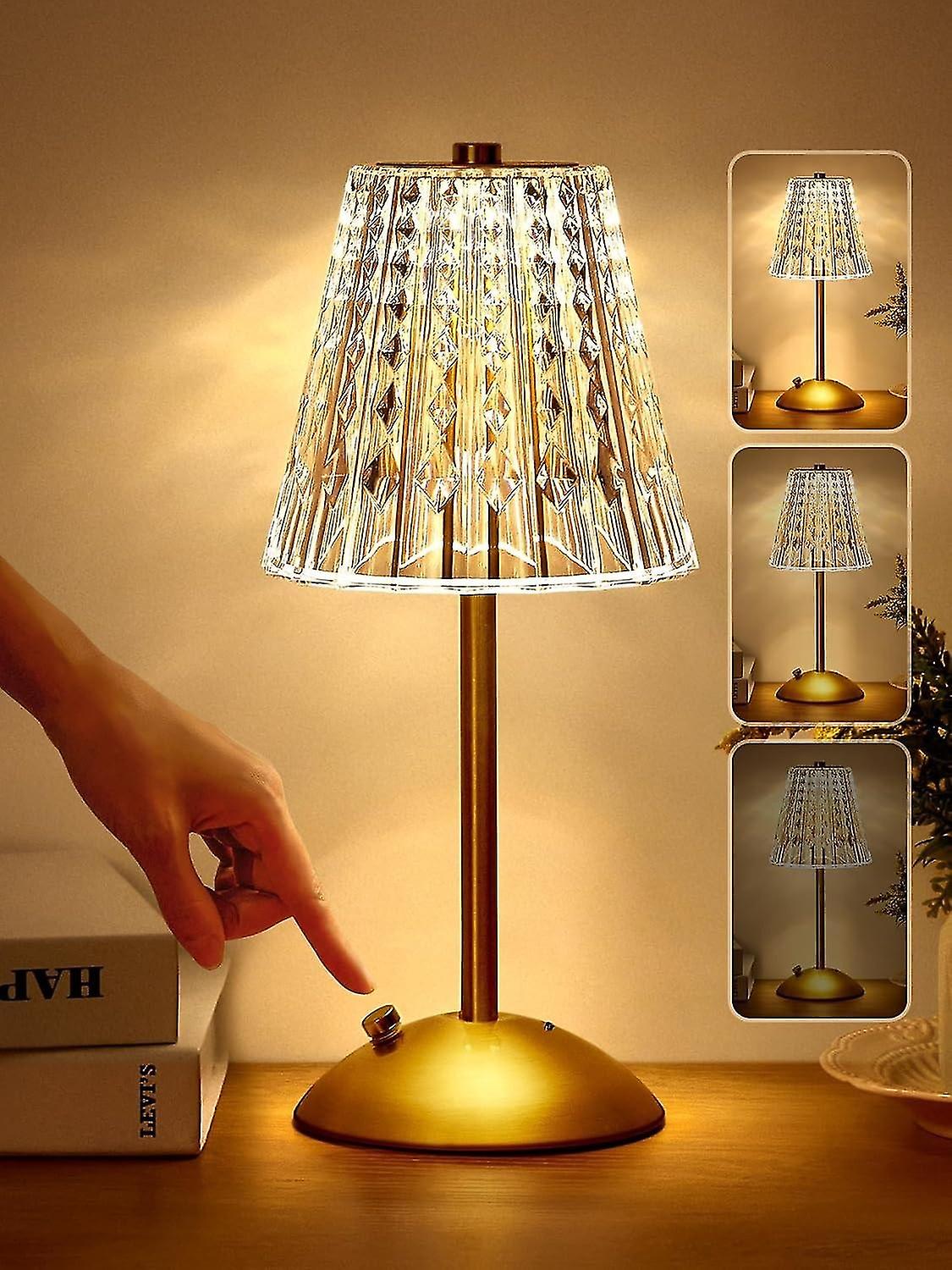 One Fire Table Lamp, Touch Lamps Bedside Lamp, 10-Way Dimmable Crystal Lamp, 3 Colors Rechargeable L