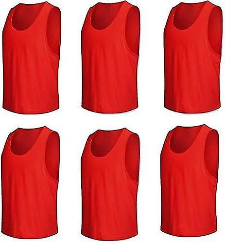 6-Pack(S,4 to 8 Years,Red)Soccer Bibs Jersey Nylon Mesh Sports Pinnies Team Scrimmage Training Vests