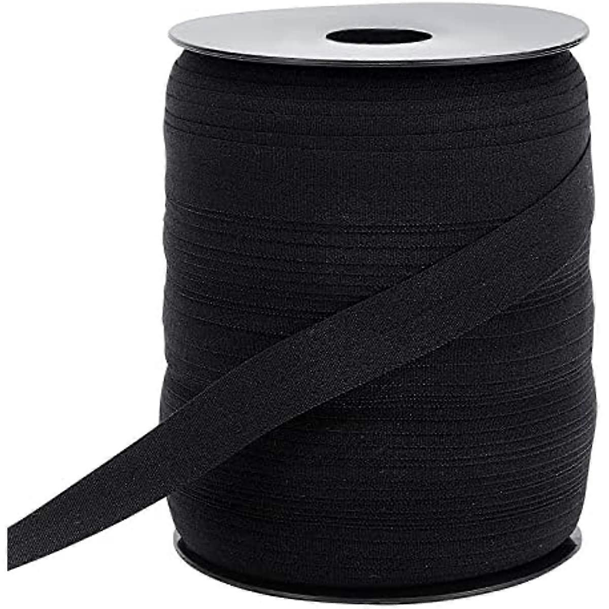 109 Yard Fold Over Elastic Ribbon 0.6 Wide Elastic Rope Black Heavy Stretch Elastic Spool Elastic Band for Hair Ties Headbands Dress Clothes DIY Craft
