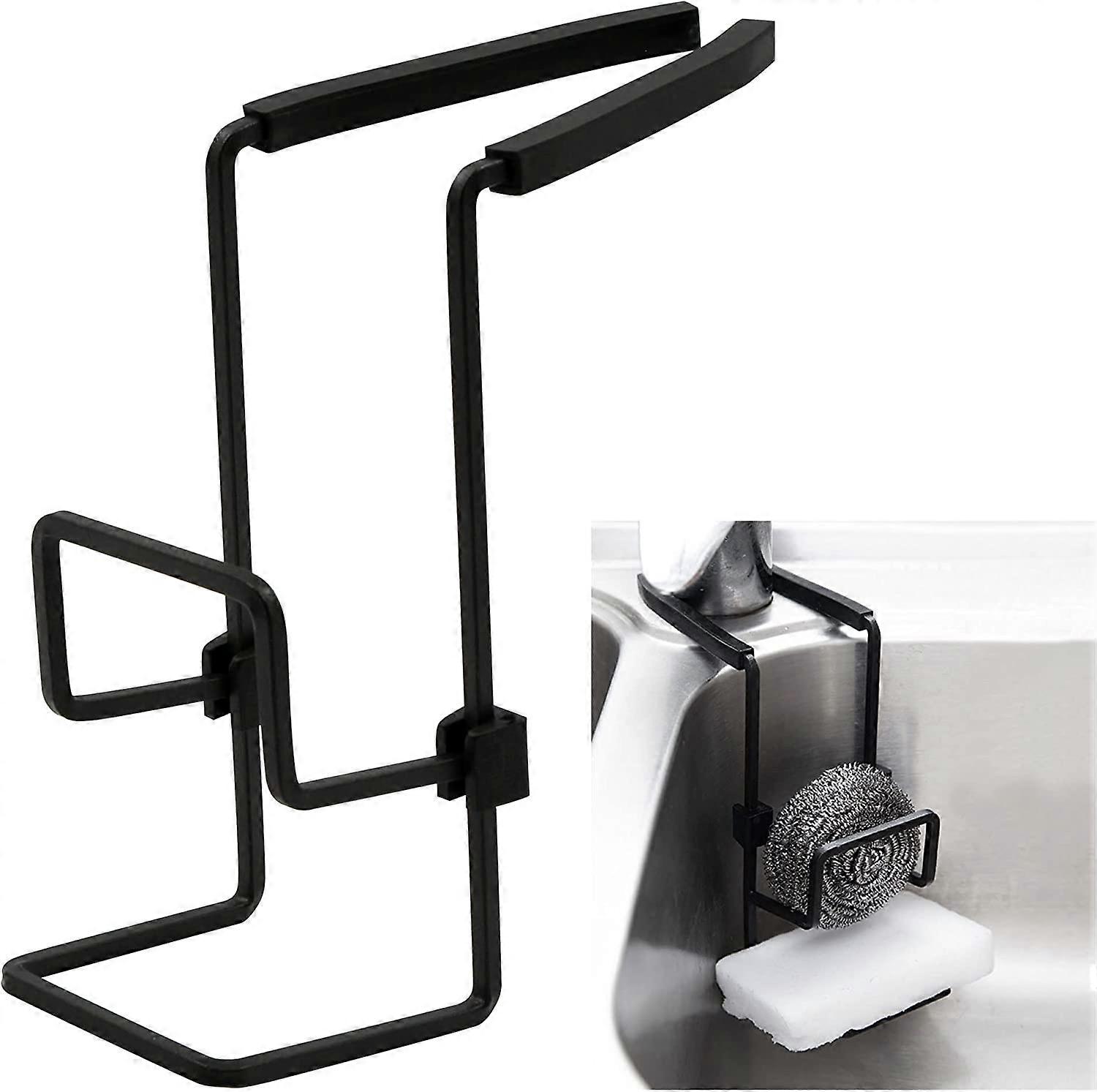 Sponge Holder Kitchen Hanging Organizer - Necessary Sink Storage for Sponge Soap Brush Storage Draining Sponges Dish Towels, Black,15.5*15*6cm