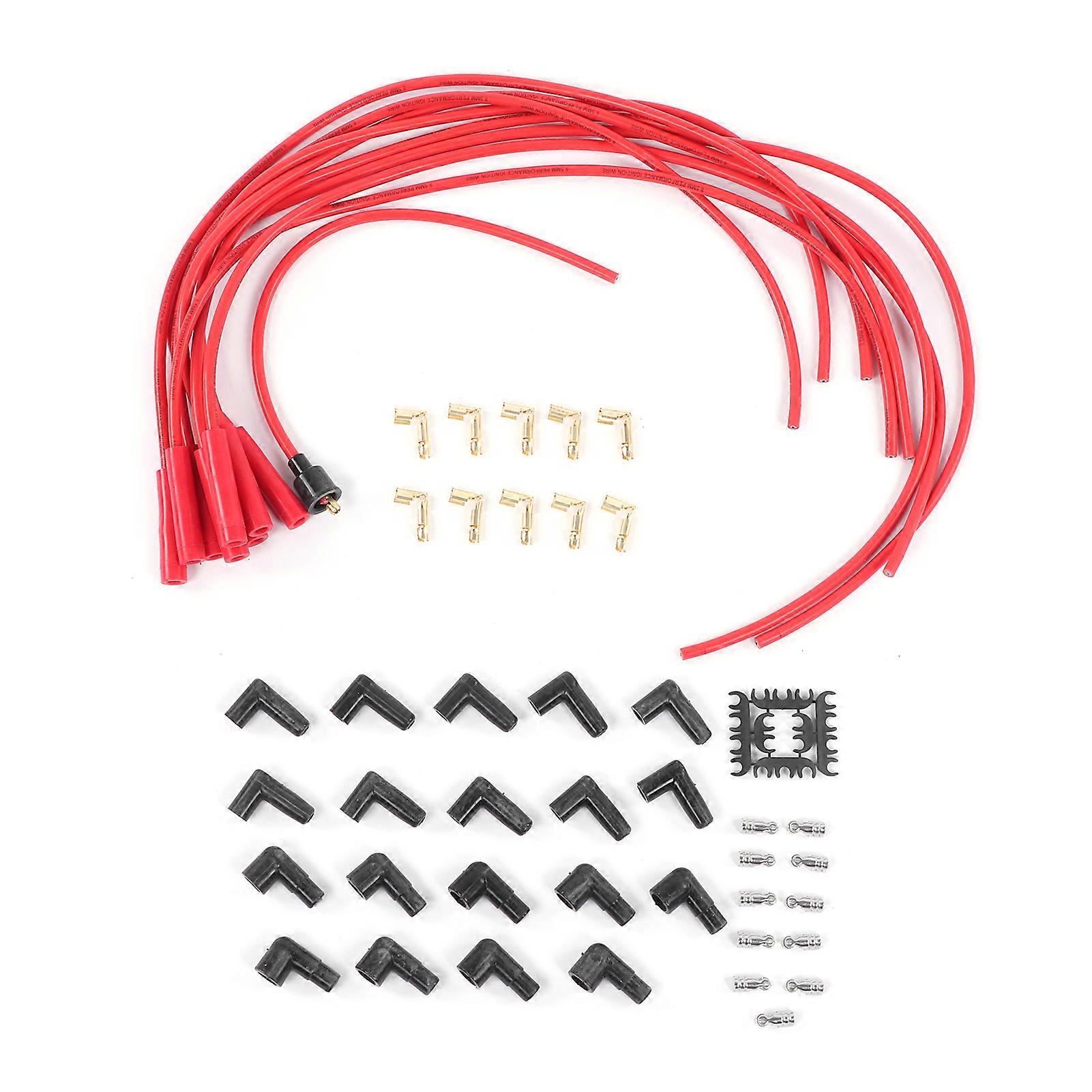 Universal Ignition Plug Wire Boot Set 4040R 8mm Dia Harness Stainless Steel Terminals E2U211
