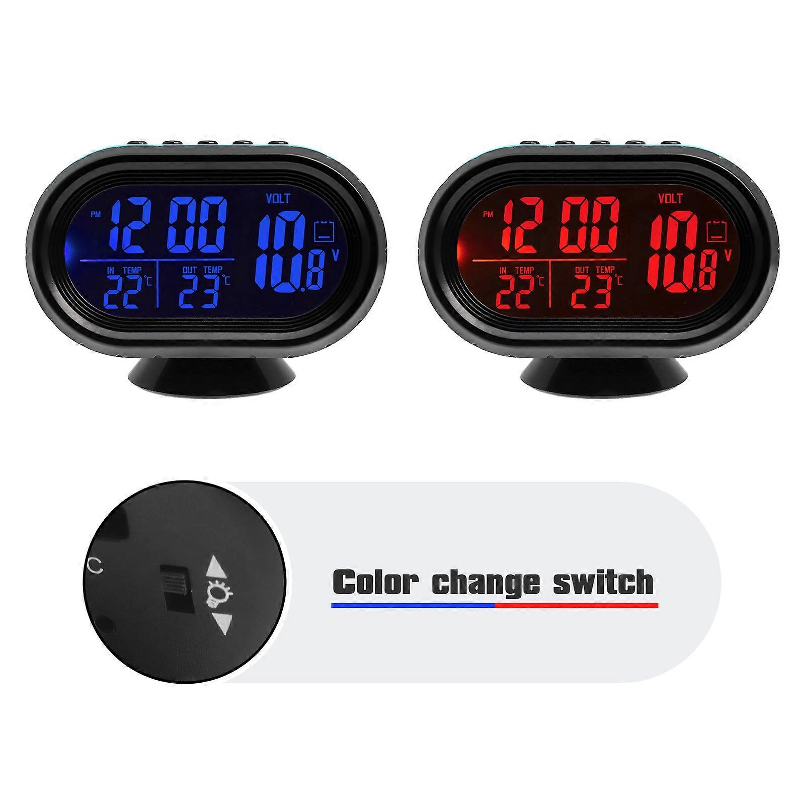 A Car Electronic Clock Thermometer Voltmeter Backlight Digital LCD Display Time Interior Outside Temperature Voltage Auto Clocks