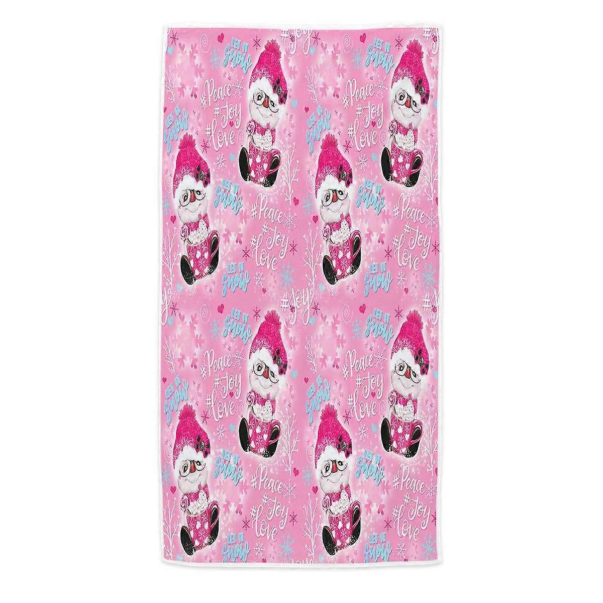 Christmas Winter Pink Snowman Pattern Microfiber Beach Towel