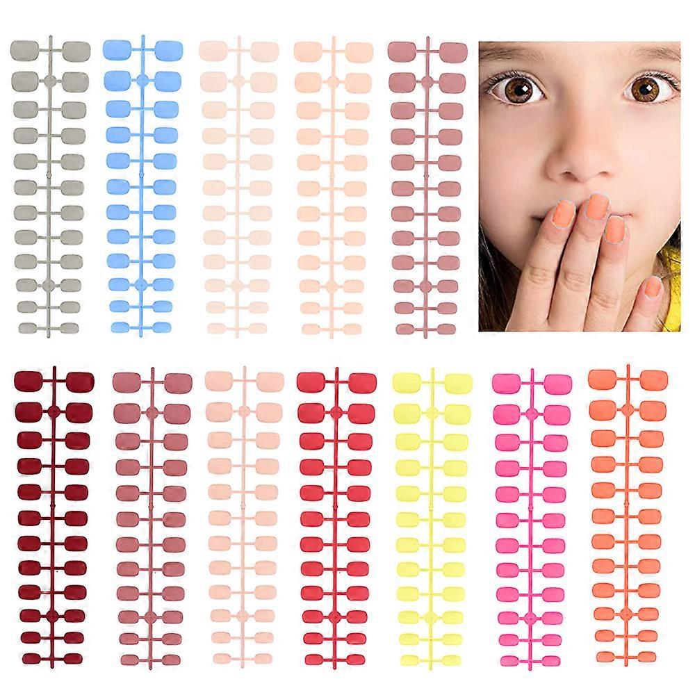 Weerblj24g 12 ensembles de faux ongles mats courts pour enfants 12 couleurs de faux ongles carrés co