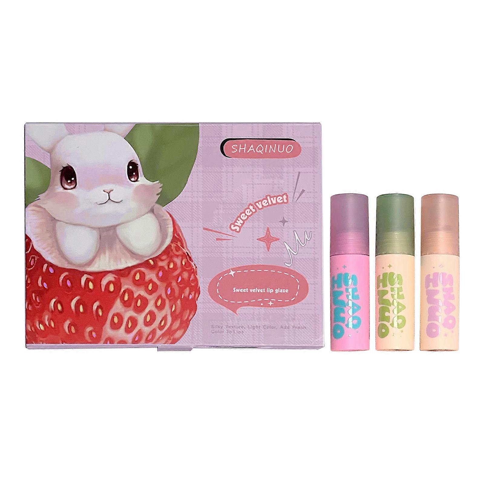 SHAQINUO Drei Geschenkbox-Set Süße Farbe Lippenglasur Nicht leicht zu verblassen Nebel Matte Samt Lippenfarbe Lippenstift 7,5 g