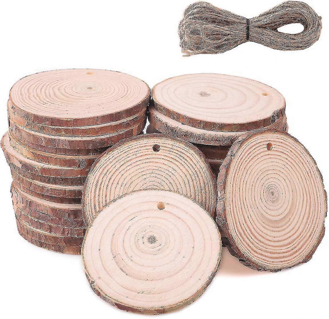 Barsinfi 20 pieces wood slices with hole and jute rope for DIY crafts
